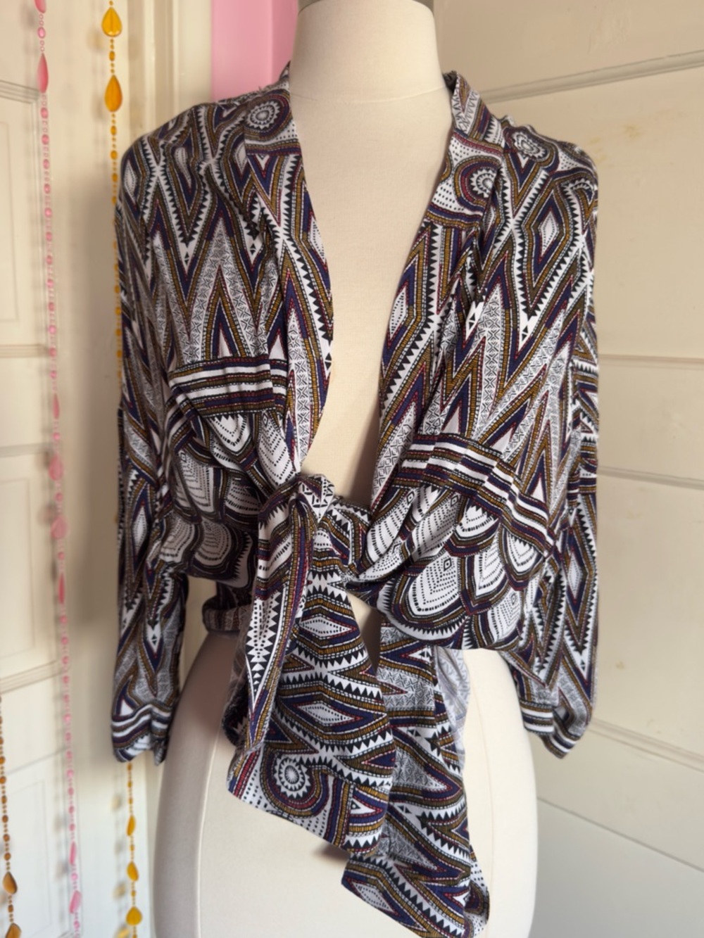 H&M Geometric Boho Kimono Cardigan Open Front Cover Up Large